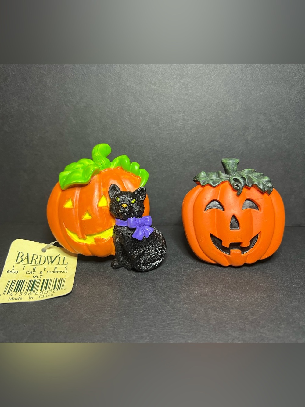 VTG Lot of 2 Bardwil Halloween Black Cat & Pumpkin Jack-O-Lantern Napkin Rings